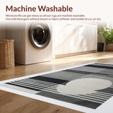 Ultra Soft Area Rug, Non Slip, Stain Resistant, Washable Area Rugs for Living Room, Bedroom, Contemporary Dual-Tone Linear Rug with Minimalist Graphic Design(Black)