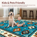 Ultra Soft Area Rug, Non Slip, Stain Resistant, Washable Area Rugs for Living Room, Bedroom, Artful Diamond Motif with Southwestern Vibes(Blue)