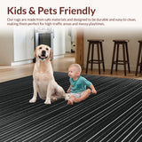 Ultra Soft Area Rug, Non Slip, Stain Resistant, Washable Area Rugs for Living Room, Bedroom, Elegant Contrast Banded Rug with Alternating Linear Pattern(Black)