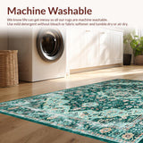 Ultra Soft Area Rug, Non Slip, Stain Resistant, Washable Area Rugs for Living Room, Bedroom, Charming Boho Floral Arrangement(Green)