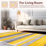 Ultra Soft Area Rug, Non Slip, Stain Resistant, Washable Area Rugs for Living Room, Bedroom, Chic Striped Yellow-Grey Aesthetic(Yellow)