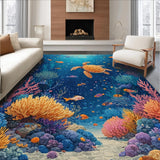 Ultra Soft Area Rug, Non Slip, Stain Resistant, Washable Area Rugs for Living Room, Bedroom, Exotic Ocean Ecosystem Rug With Majestic Turtles Exploring Vivid Coral Garden(Blue)