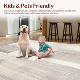 Ultra Soft Area Rug, Non Slip, Stain Resistant, Washable Area Rugs for Living Room, Bedroom, Chic Geometric Beige with Abstract Patterned Distress Effects(Gray)
