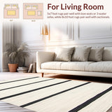 Ultra Soft Area Rug, Non Slip, Stain Resistant, Washable Area Rugs for Living Room, Bedroom, Sleek Transitional Striped Visual Appeal(Beige)