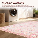 Ultra Soft Area Rug, Non Slip, Stain Resistant, Washable Area Rugs for Living Room, Bedroom, Sophisticated Minimalist Flower Style(Pink)