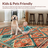 Ultra Soft Area Rug, Non Slip, Stain Resistant, Washable Area Rugs for Living Room, Bedroom, Warm Earthy Tones with Tribal Influence(Red)