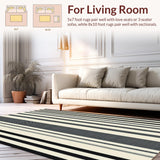 Ultra Soft Area Rug, Non Slip, Stain Resistant, Washable Area Rugs for Living Room, Bedroom, Artistic Contemporary Striped Visual(Beige)