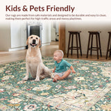 Ultra Soft Area Rug, Non Slip, Stain Resistant, Washable Area Rugs for Living Room, Bedroom, Timeless Ornate Tiled Aesthetic(Green)