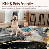 Ultra Soft Area Rug, Non Slip, Stain Resistant, Washable Area Rugs for Living Room, Bedroom, Sleek Abstract Grey Marble Aesthetic(Black)