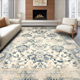Ultra Soft Area Rug, Non Slip, Stain Resistant, Washable Area Rugs for Living Room, Bedroom, Muted Beige and Grey Area with Antique Distressed Floral Lattice Design(Ivory)
