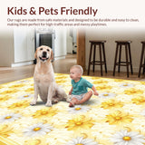 Ultra Soft Area Rug, Non Slip, Stain Resistant, Washable Area Rugs for Living Room, Bedroom, Vibrant Flower Design with Rustic Appeal(Yellow)