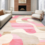 Ultra Soft Area Rug, Non Slip, Stain Resistant, Washable Area Rugs for Living Room, Bedroom, Minimalist Pink Beige Bath Groovy Retro Swirl(Pink)