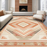 Ultra Soft Area Rug, Non Slip, Stain Resistant, Washable Area Rugs for Living Room, Bedroom, Geometric Diamond Stripe Earthy Beige Rich Terracotta(Orange)
