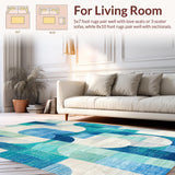 Ultra Soft Area Rug, Non Slip, Stain Resistant, Washable Area Rugs for Living Room, Bedroom, Chic Scallops Ribbon Artistic Bow Modern Curved Detailing(Blue)
