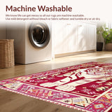 Ultra Soft Area Rug, Non Slip, Stain Resistant, Washable Area Rugs for Living Room, Bedroom, Elegant Distressed Geometric Flair(Red)