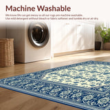 Ultra Soft Area Rug, Non Slip, Stain Resistant, Washable Area Rugs for Living Room, Bedroom, Chateau Collection Sapphire Crest Area Dark Blue Beige(Blue)