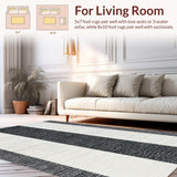 Ultra Soft Area Rug, Non Slip, Stain Resistant, Washable Area Rugs for Living Room, Bedroom, Handcrafted Bistro Stripe Woven Mat with Modern Minimalist Design(Black)