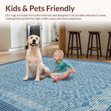 Ultra Soft Area Rug, Non Slip, Stain Resistant, Washable Area Rugs for Living Room, Bedroom, Transitional Grey Ogee Motif(Blue)