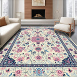 Ultra Soft Area Rug, Non Slip, Stain Resistant, Washable Area Rugs for Living Room, Bedroom, Rustic Soft Pastel Floral Design(Ivory)