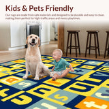 Ultra Soft Area Rug, Non Slip, Stain Resistant, Washable Area Rugs for Living Room, Bedroom, Dynamic Modern Lettering Artwork(Blue)