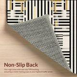 Ultra Soft Area Rug, Non Slip, Stain Resistant, Washable Area Rugs for Living Room, Bedroom, Modern Contrast Layered Stripe Rug Featuring Alternating Black and White Bands(Black)