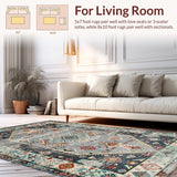 Ultra Soft Area Rug, Non Slip, Stain Resistant, Washable Area Rugs for Living Room, Bedroom, Chic Tribal Medallion Composition(Blue)