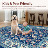 Ultra Soft Area Rug, Non Slip, Stain Resistant, Washable Area Rugs for Living Room, Bedroom, Retro Floral Bedroom Area Rug Machine Washable(Blue)