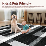 Ultra Soft Area Rug, Non Slip, Stain Resistant, Washable Area Rugs for Living Room, Bedroom, Contemporary Contrast Stripe Featuring Bold Black And White Banding(Black)