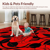 Ultra Soft Area Rug, Non Slip, Stain Resistant, Washable Area Rugs for Living Room, Bedroom, Dynamic Colorful Leaf Pattern(Red)