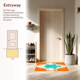 Ultra Soft Area Rug, Non Slip, Stain Resistant, Washable Area Rugs for Living Room, Bedroom, Orange and White Swimmer Inspired Surfboard Rug with Geometric Turtle Design(Orange)