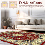 Ultra Soft Area Rug, Non Slip, Stain Resistant, Washable Area Rugs for Living Room, Bedroom, Intricate Vintage Damask Style(Red)