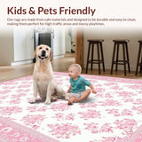 Ultra Soft Area Rug, Non Slip, Stain Resistant, Washable Area Rugs for Living Room, Bedroom, Stylish Soft-Toned Floral Elegance(White)