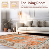 Ultra Soft Area Rug, Non Slip, Stain Resistant, Washable Area Rugs for Living Room, Bedroom, Vibrant Boho-Inspired Linear Design(Orange)