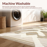 Ultra Soft Area Rug, Non Slip, Stain Resistant, Washable Area Rugs for Living Room, Bedroom, Chic Neutral Toned Geometric Style(Beige)