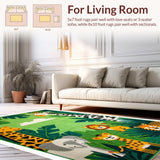 Ultra Soft Area Rug, Non Slip, Stain Resistant, Washable Area Rugs for Living Room, Bedroom, Charming Jungle Animal Aesthetic(Green)