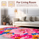 Ultra Soft Area Rug, Non Slip, Stain Resistant, Washable Area Rugs for Living Room, Bedroom, Dynamic Rainbow Floral Aesthetics(Pink)