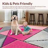 Ultra Soft Area Rug, Non Slip, Stain Resistant, Washable Area Rugs for Living Room, Bedroom, Geometric Pink Grey Plush Nursery Carpet(Pink)