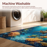 Ultra Soft Area Rug, Non Slip, Stain Resistant, Washable Area Rugs for Living Room, Bedroom, Vibrant Underwater Paradise Rug With Sea Turtles Swimming Among Coral Reef(Blue)