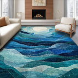 Ultra Soft Area Rug, Non Slip, Stain Resistant, Washable Area Rugs for Living Room, Bedroom, Playful Oceanic Octopus Art Runner Rug with Whale Silhouettes and Wave Motifs(Blue)