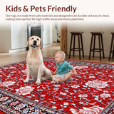 Ultra Soft Area Rug, Non Slip, Stain Resistant, Washable Area Rugs for Living Room, Bedroom, Playful Textured Flower Style(Red)