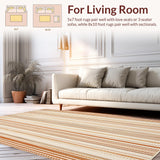 Ultra Soft Area Rug, Non Slip, Stain Resistant, Washable Area Rugs for Living Room, Bedroom, Beige Burnt Orange Linear Chevron Contemporary Farmhouse Design(Orange)