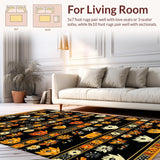 Ultra Soft Area Rug, Non Slip, Stain Resistant, Washable Area Rugs for Living Room, Bedroom, Lively Black Cat with Blooming Flora(Black)