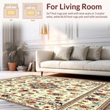 Ultra Soft Area Rug, Non Slip, Stain Resistant, Washable Area Rugs for Living Room, Bedroom, Timeless Floral Medallion in Earthy Beige Shades(Ivory)