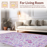Ultra Soft Area Rug, Non Slip, Stain Resistant, Washable Area Rugs for Living Room, Bedroom, Lush Retro Flower Aesthetic(Purple)