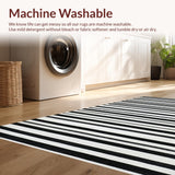 Ultra Soft Area Rug, Non Slip, Stain Resistant, Washable Area Rugs for Living Room, Bedroom, Minimalist Dual Tone Stripe Runner Carpet with Crisp Black and White Bands(Black)