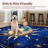 Ultra Soft Area Rug, Non Slip, Stain Resistant, Washable Area Rugs for Living Room, Bedroom, Stellar Dreamy Moonlit Pattern(Blue)