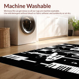 Ultra Soft Area Rug, Non Slip, Stain Resistant, Washable Area Rugs for Living Room, Bedroom, Acoustic Guitar and Piano Keys Area Rug for Music Lovers(Black)