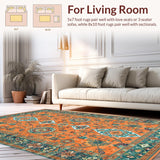 Ultra Soft Area Rug, Non Slip, Stain Resistant, Washable Area Rugs for Living Room, Bedroom, Chic Floral Trellis Arrangement(Orange)