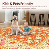 Ultra Soft Area Rug, Non Slip, Stain Resistant, Washable Area Rugs for Living Room, Bedroom, Whimsical Yellow Flower Aesthetic(Orange)