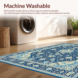 Ultra Soft Area Rug, Non Slip, Stain Resistant, Washable Area Rugs for Living Room, Bedroom, Rustic Cream and Gold Medallion(Blue)